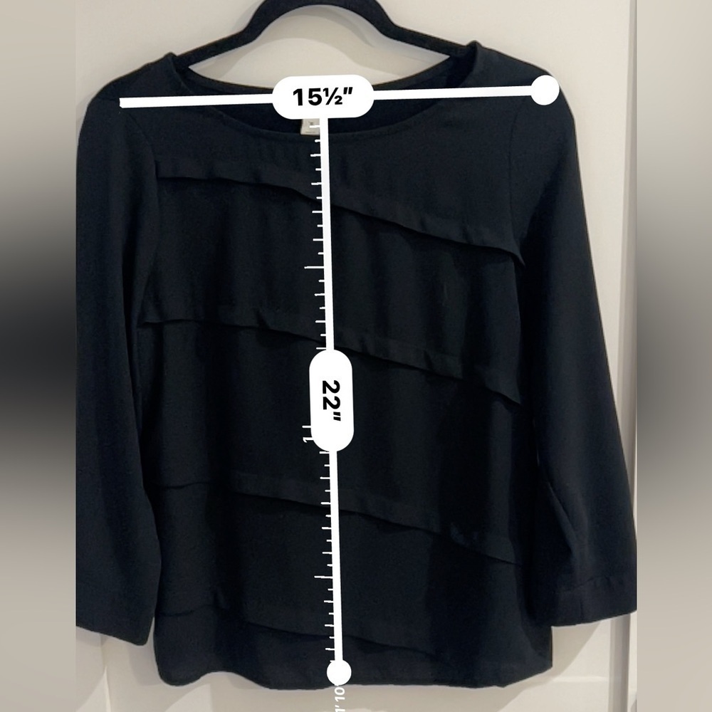 Dana Buchman Tunic Top Women's Long Sleeve Black Diagonal Pleated Blouse Shirt S - Picture 4 of 8